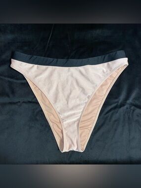 High Waisted Blush Pink Bikini Bottoms with Black Waistband